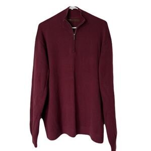 Perry Ellis 1/4 Zip Sweater - Marled Knit Burgundy Color - Mens XL